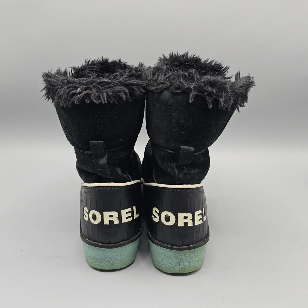 Sorel Tivoli II Black Suede Snow‎ Boot Women's Size 6 Faux Fur